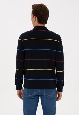 Erkek Regular Fit Polo Yaka Çizgili Lacivert Sweatshirt - 50308761001