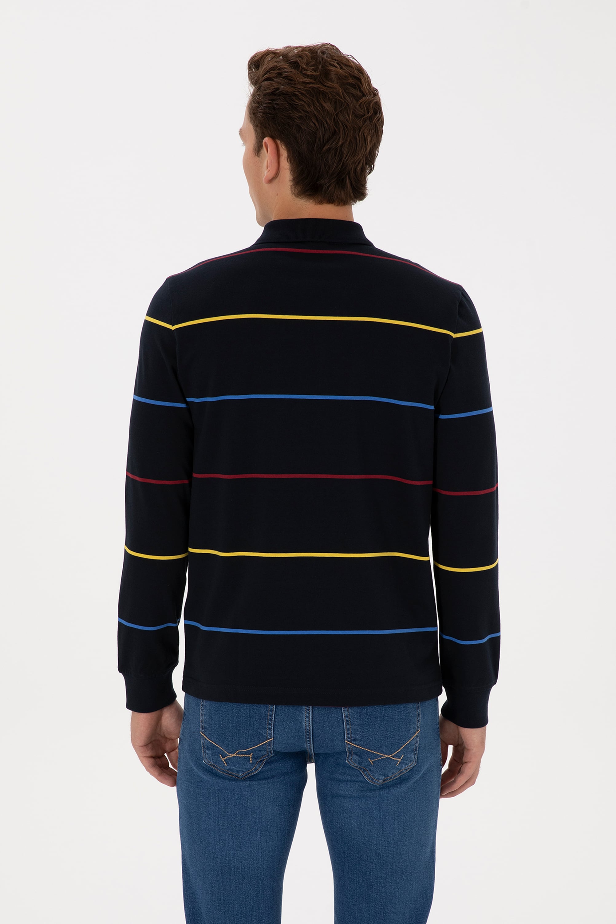 Erkek Regular Fit Polo Yaka Lacivert Sweatshirt