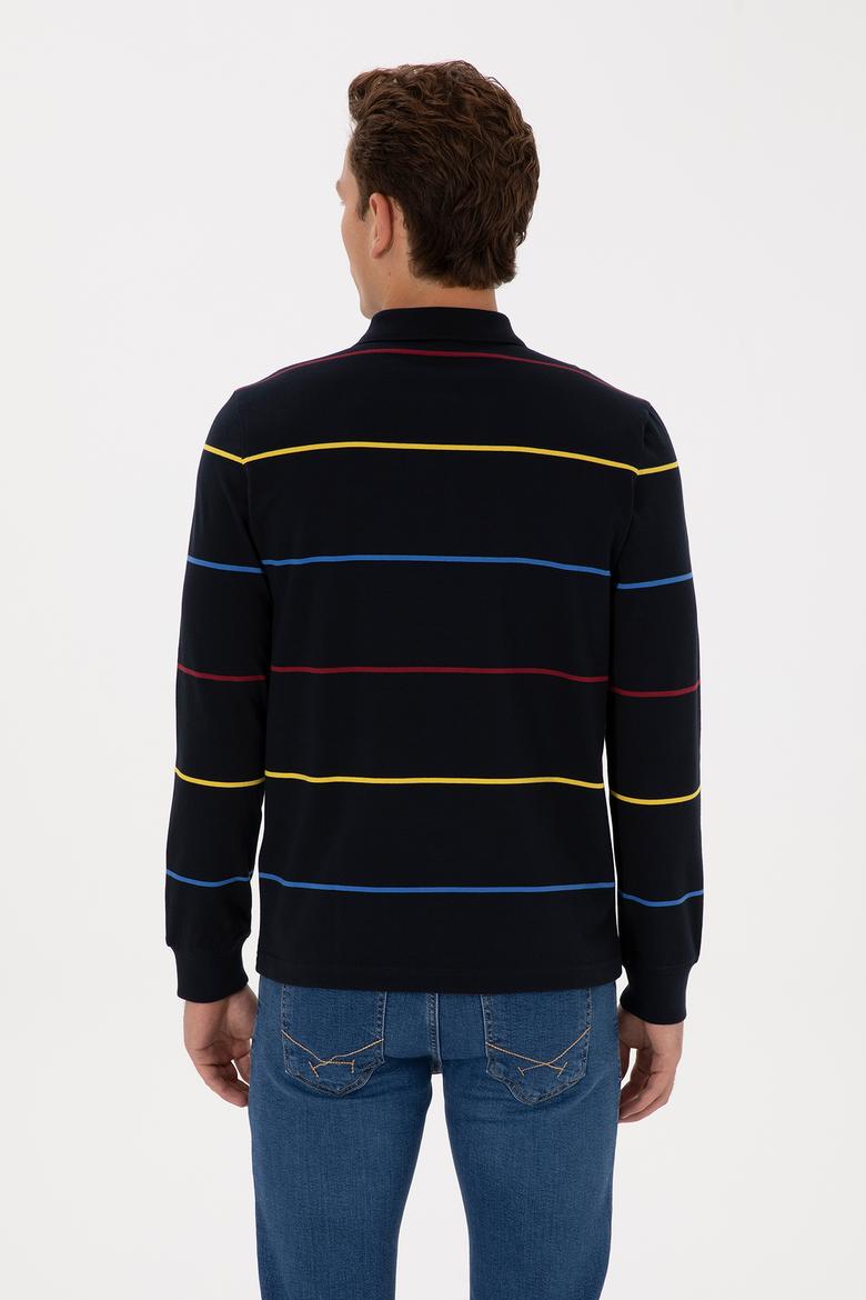Erkek Regular Fit Polo Yaka Çizgili Lacivert Sweatshirt - 50308761001