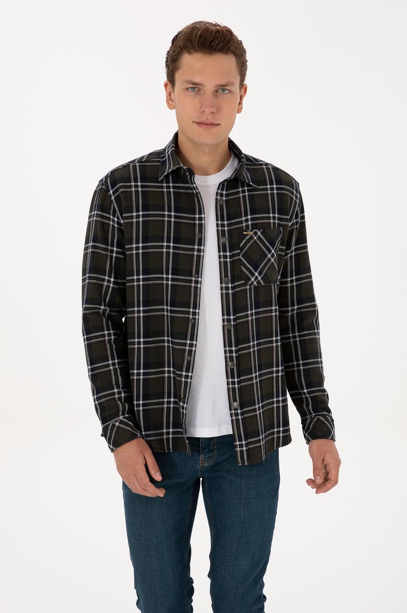 Erkek Koyu Yeşil Uzun Kollu Gömlek