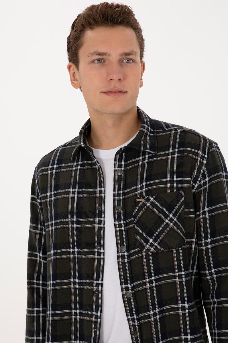 Erkek Koyu Yeşil Uzun Kollu Gömlek