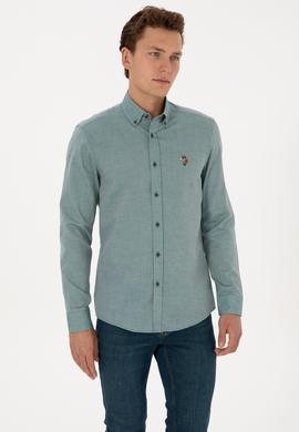 Erkek Koyu Yeşil Uzun Kollu Basic Gömlek - 50307677051