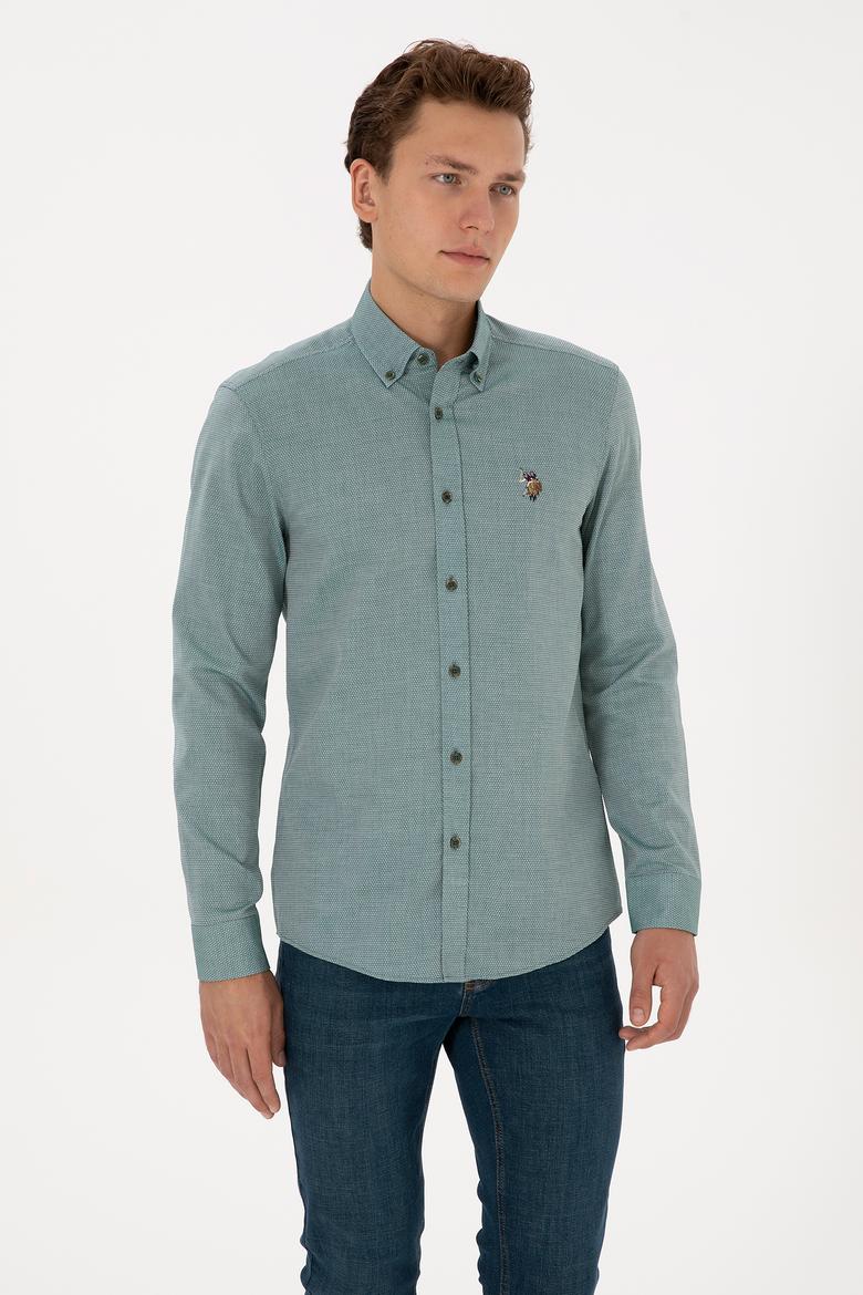Erkek Koyu Yeşil Uzun Kollu Basic Gömlek - 50307677051
