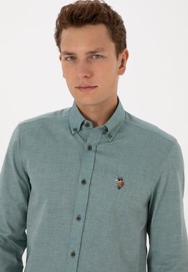 Erkek Koyu Yeşil Uzun Kollu Basic Gömlek - 50307677051