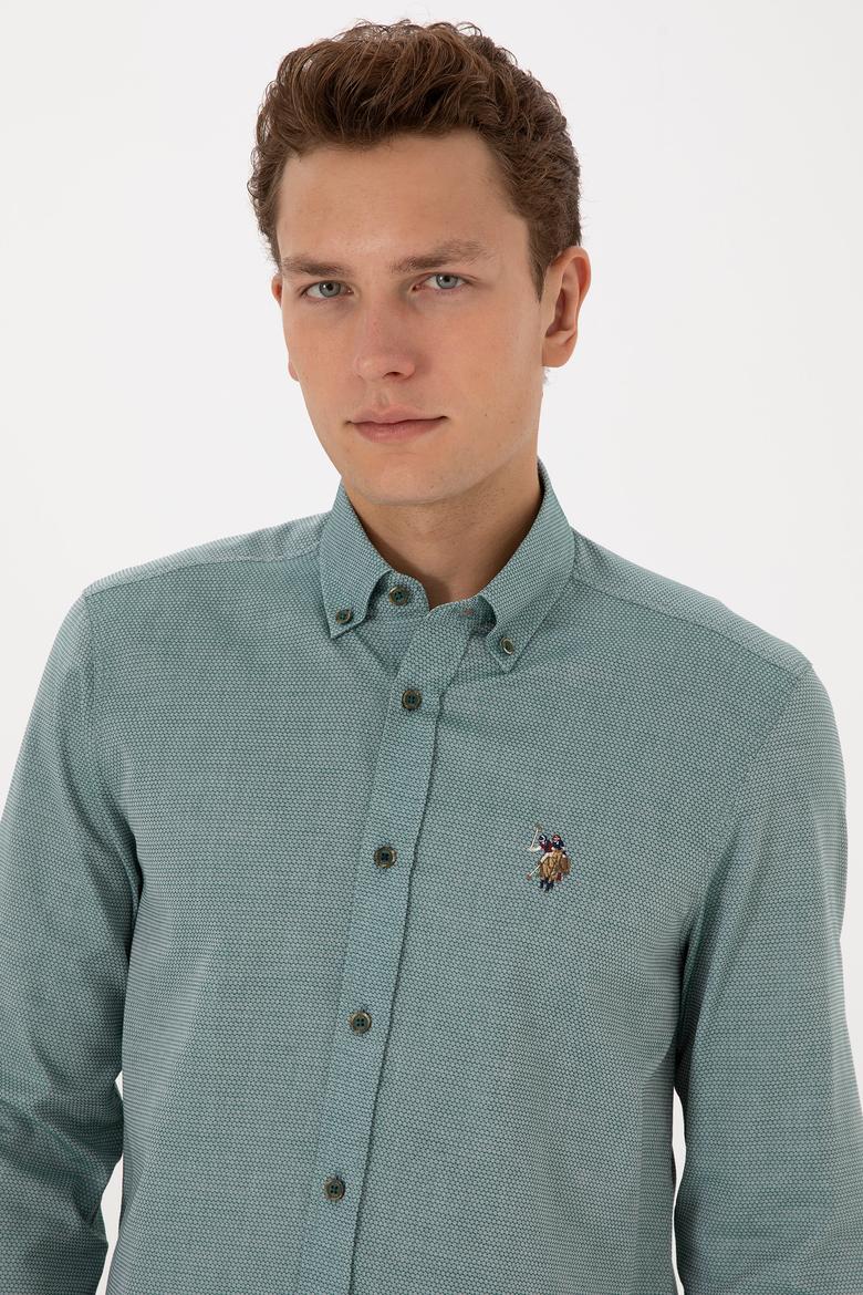 Erkek Koyu Yeşil Uzun Kollu Basic Gömlek - 50307677051