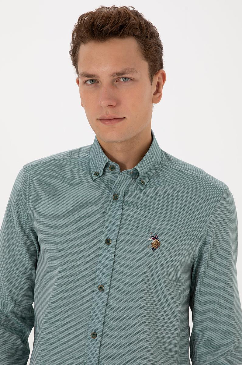 Erkek Koyu Yeşil Uzun Kollu Basic Gömlek