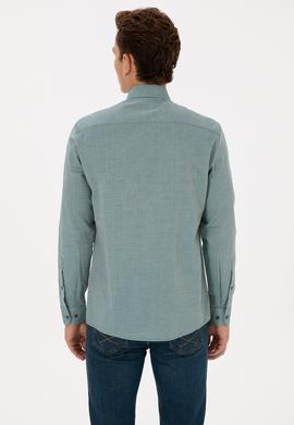 Erkek Koyu Yeşil Uzun Kollu Basic Gömlek - 50307677051