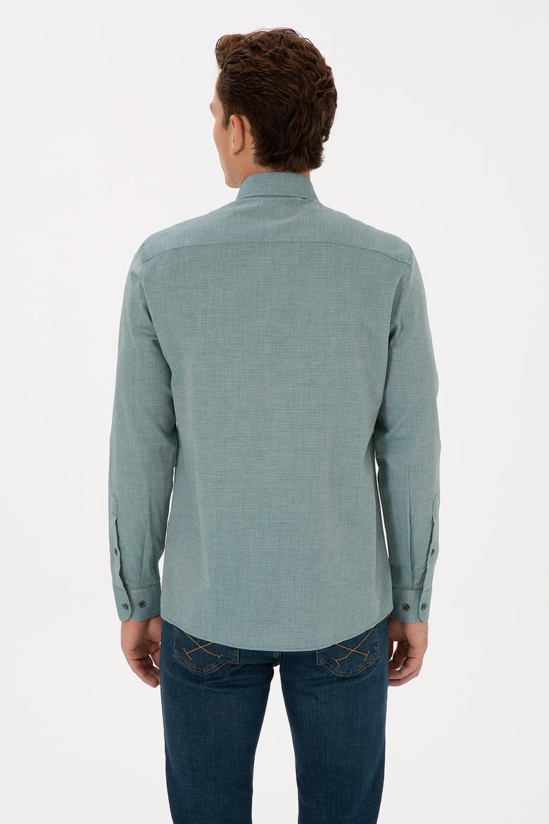 Erkek Koyu Yeşil Uzun Kollu Basic Gömlek - 50307677051