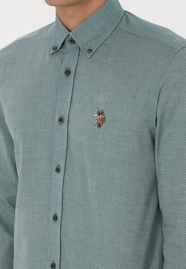 Erkek Koyu Yeşil Uzun Kollu Basic Gömlek - 50307677051