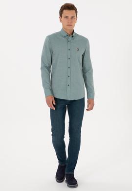 Erkek Koyu Yeşil Uzun Kollu Basic Gömlek - 50307677051