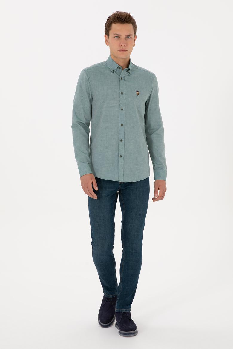 Erkek Koyu Yeşil Uzun Kollu Basic Gömlek - 50307677051