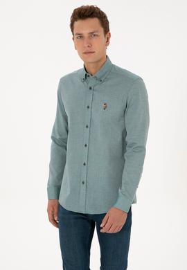 Erkek Koyu Yeşil Uzun Kollu Basic Gömlek - 50307677051