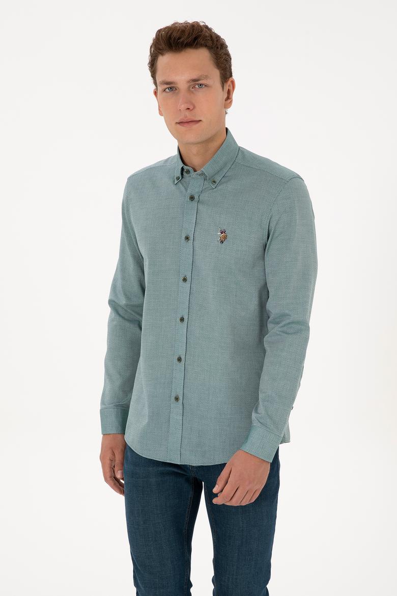 Erkek Koyu Yeşil Uzun Kollu Basic Gömlek