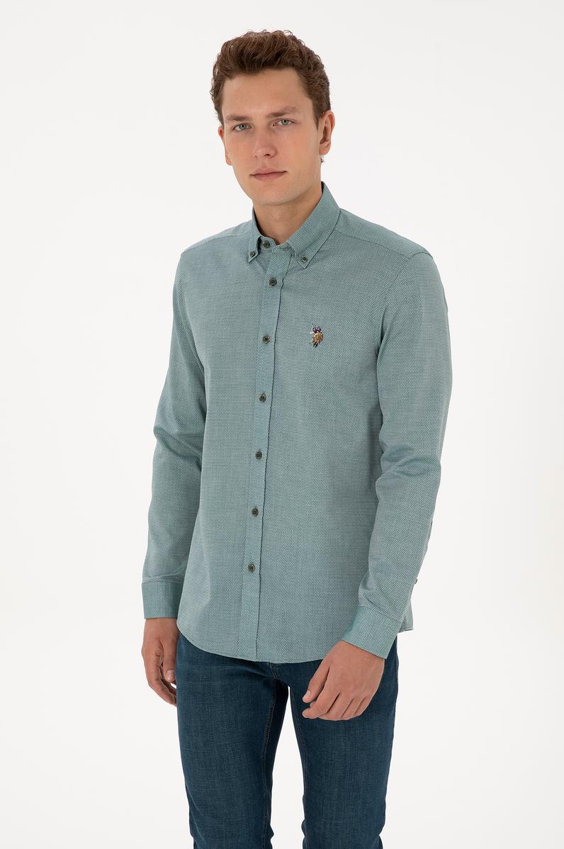 Erkek Koyu Yeşil Uzun Kollu Basic Gömlek