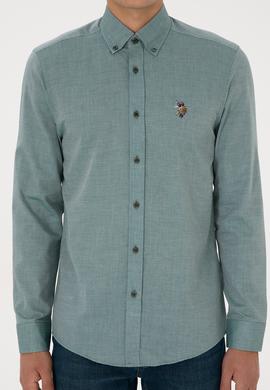 Erkek Koyu Yeşil Uzun Kollu Basic Gömlek - 50307677051