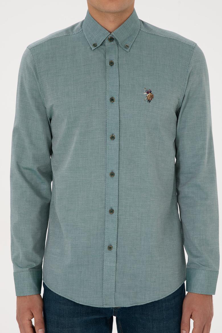 Erkek Koyu Yeşil Uzun Kollu Basic Gömlek - 50307677051