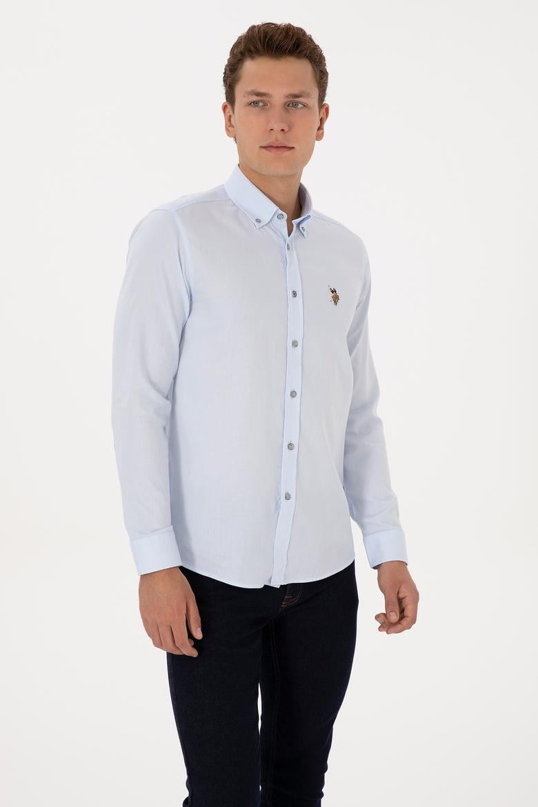 Erkek Açık Mavi Uzun Kollu Basic Gömlek - 50307659017