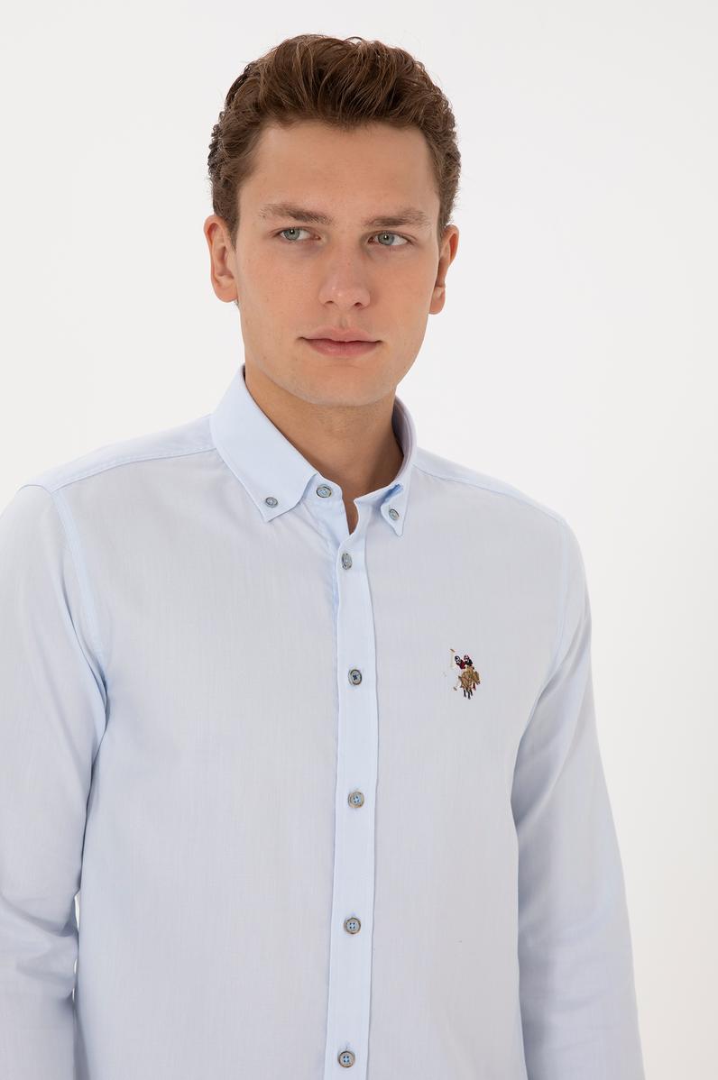 Erkek Açık Mavi Uzun Kollu Basic Gömlek