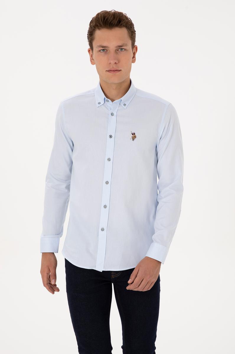 Erkek Açık Mavi Uzun Kollu Basic Gömlek