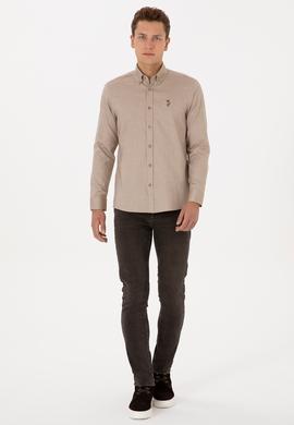 Erkek Haki Uzun Kollu Basic Gömlek - 50307676046