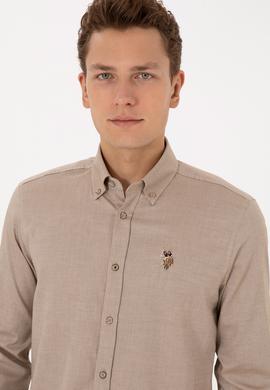 Erkek Haki Uzun Kollu Basic Gömlek - 50307676046