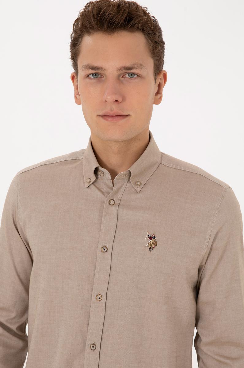 Erkek Haki Uzun Kollu Basic Gömlek