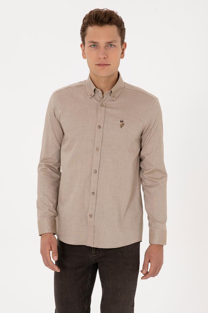 Erkek Haki Uzun Kollu Basic Gömlek