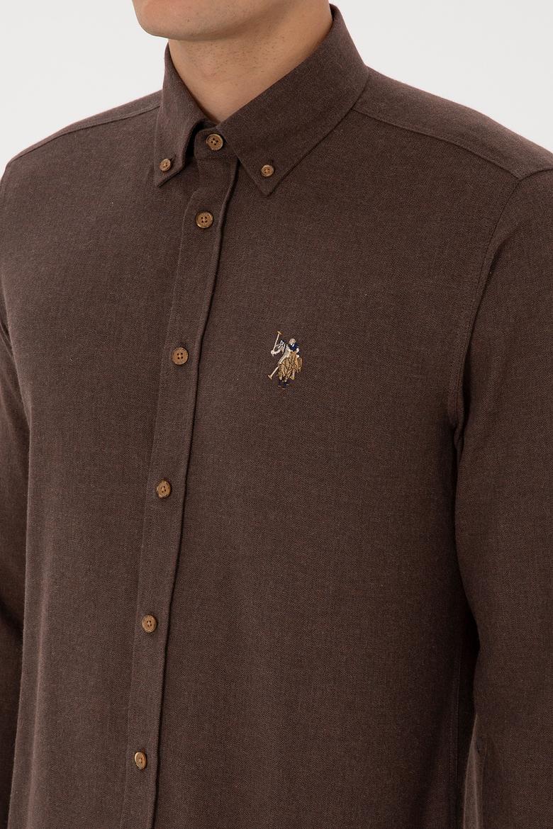 Erkek Kahverengi Uzun Kollu Basic Gömlek - 50307686041