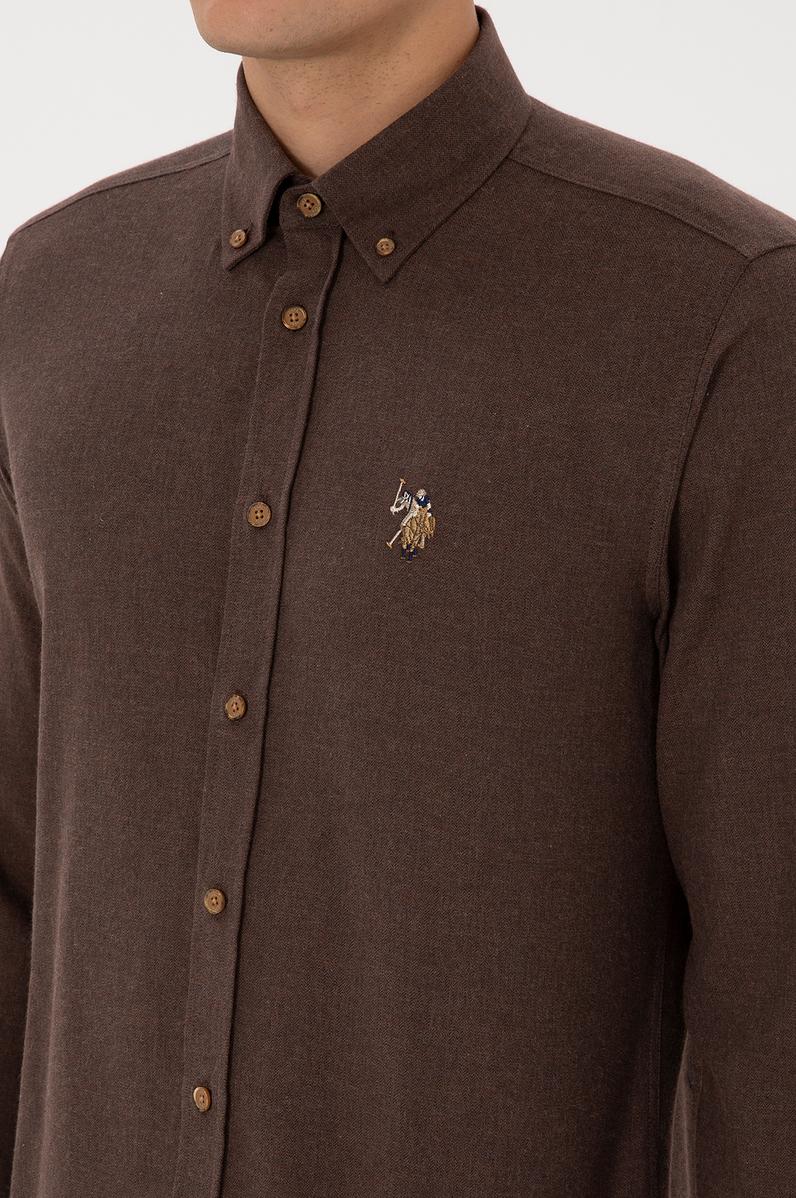 Erkek Kahverengi Uzun Kollu Basic Gömlek