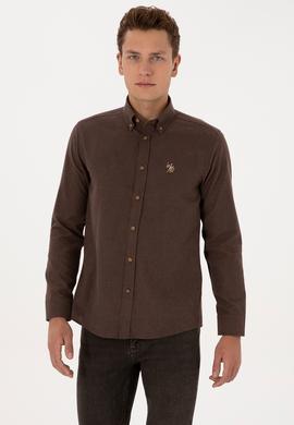 Erkek Kahverengi Uzun Kollu Basic Gömlek - 50307686041