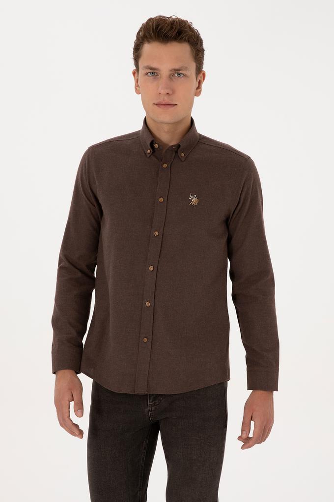 Erkek Kahverengi Uzun Kollu Basic Gömlek