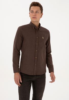 Erkek Kahverengi Uzun Kollu Basic Gömlek - 50307686041