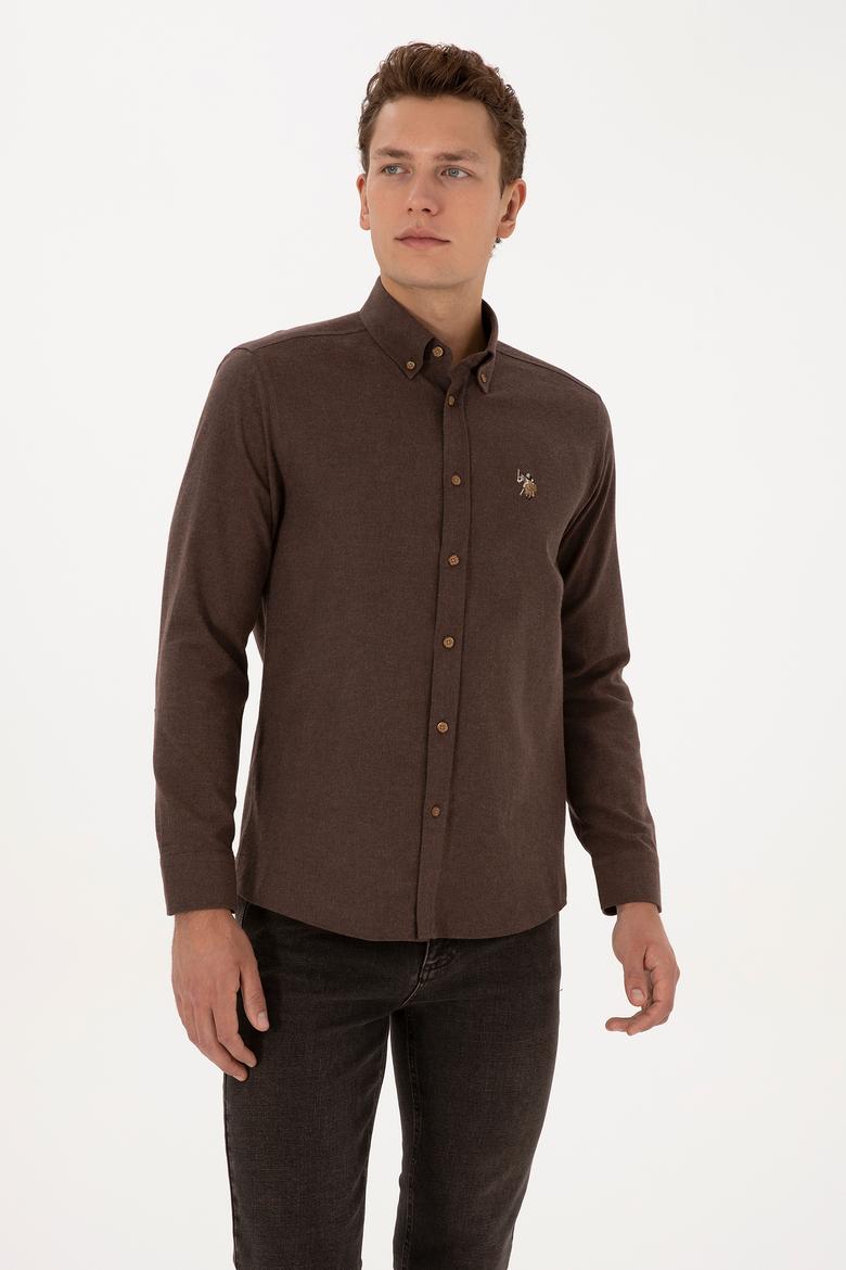 Erkek Kahverengi Uzun Kollu Basic Gömlek - 50307686041