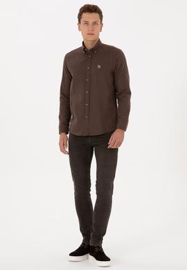 Erkek Kahverengi Uzun Kollu Basic Gömlek - 50307686041