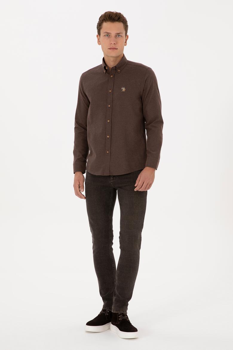 Erkek Kahverengi Uzun Kollu Basic Gömlek - 50307686041
