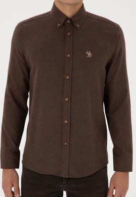 Erkek Kahverengi Uzun Kollu Basic Gömlek - 50307686041