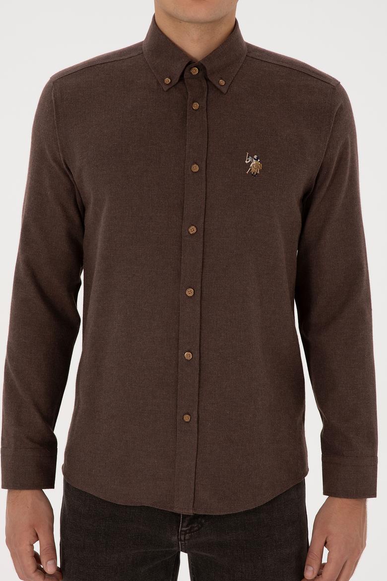 Erkek Kahverengi Uzun Kollu Basic Gömlek - 50307686041