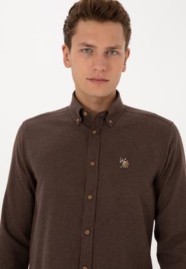 Erkek Kahverengi Uzun Kollu Basic Gömlek - 50307686041