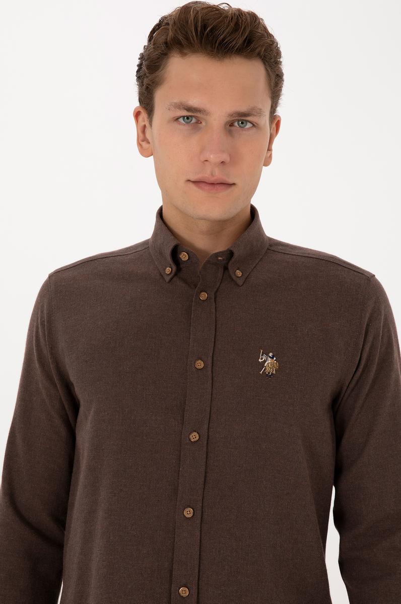 Erkek Kahverengi Uzun Kollu Basic Gömlek