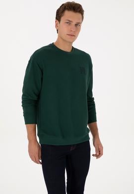 Erkek Oversize Fit Bisiklet Yaka Koyu Yeşil Sweatshirt - 50310006077