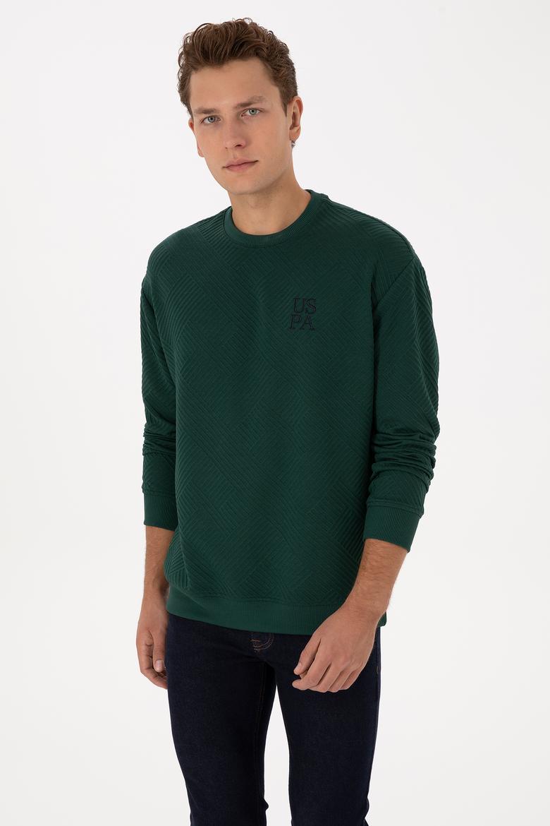 Erkek Oversize Fit Bisiklet Yaka Koyu Yeşil Sweatshirt