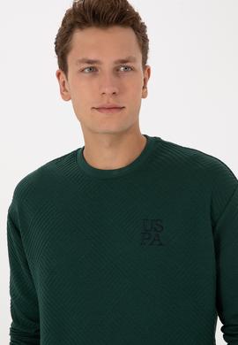 Erkek Oversize Fit Bisiklet Yaka Koyu Yeşil Sweatshirt - 50310006077