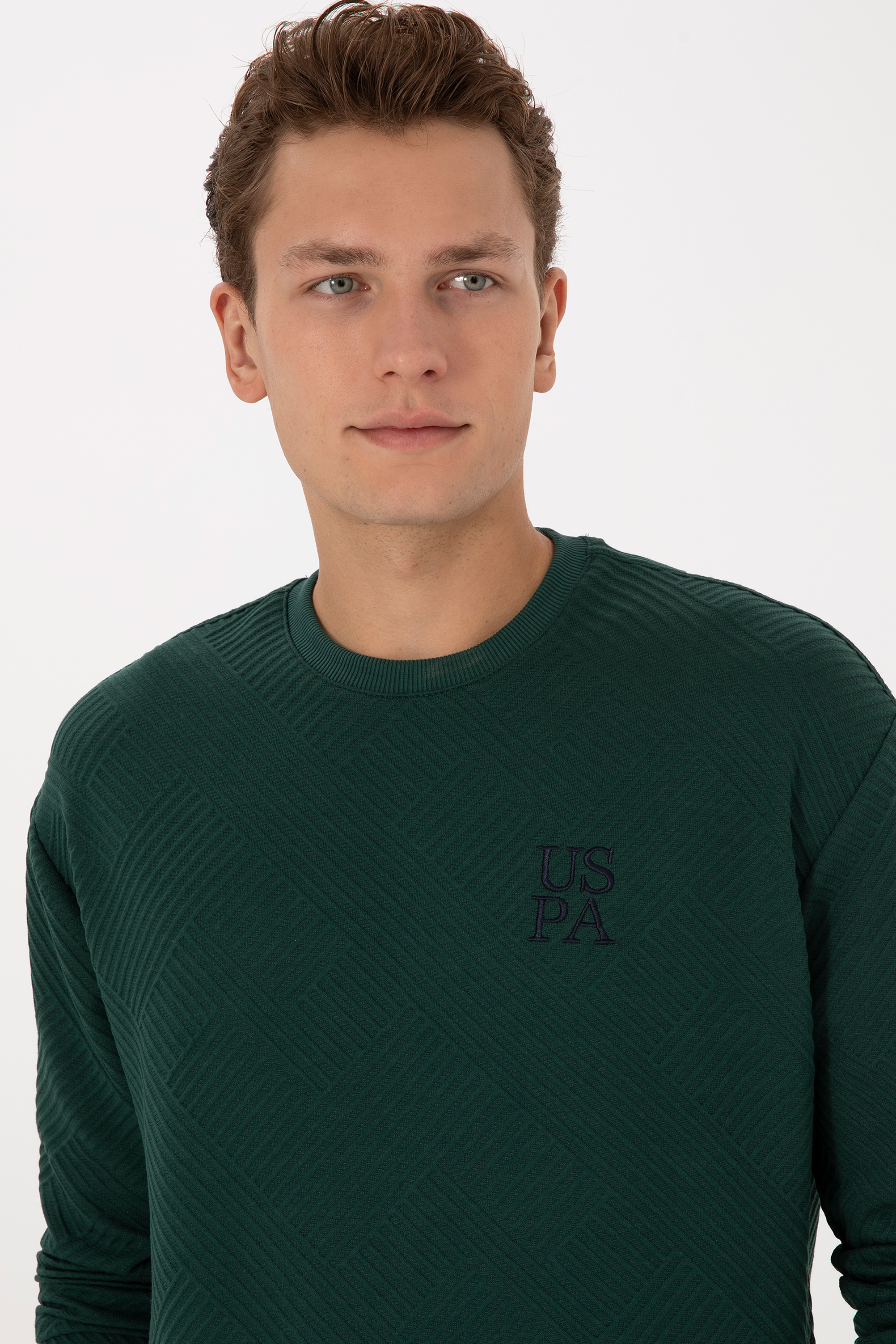 Erkek Oversize Fit Bisiklet Yaka Koyu Yeşil Sweatshirt - Image 2