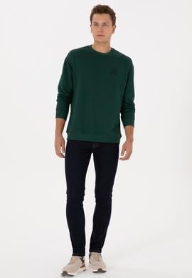 Erkek Oversize Fit Bisiklet Yaka Koyu Yeşil Sweatshirt - 50310006077