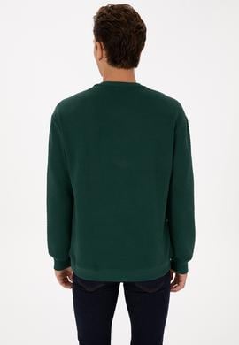 Erkek Oversize Fit Bisiklet Yaka Koyu Yeşil Sweatshirt - 50310006077