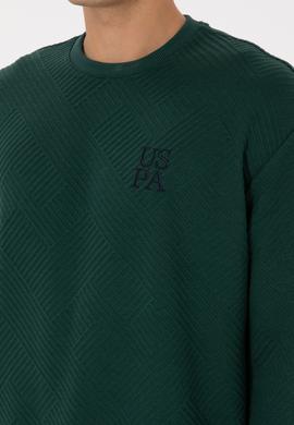 Erkek Oversize Fit Bisiklet Yaka Koyu Yeşil Sweatshirt - 50310006077