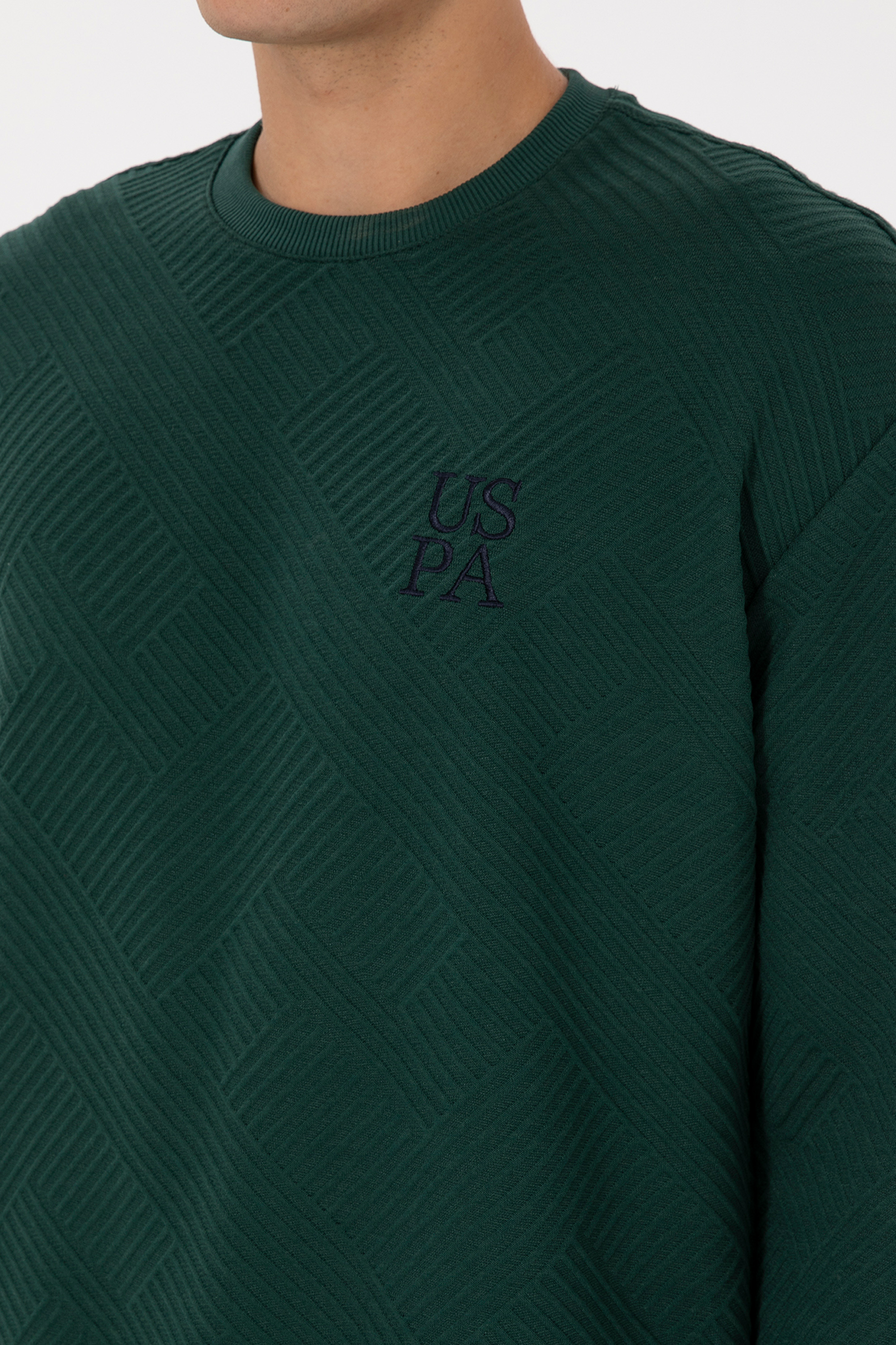 Erkek Oversize Fit Bisiklet Yaka Koyu Yeşil Sweatshirt - Image 7