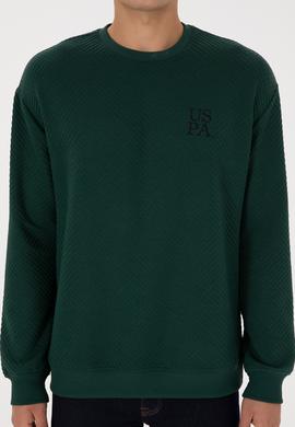 Erkek Oversize Fit Bisiklet Yaka Koyu Yeşil Sweatshirt - 50310006077