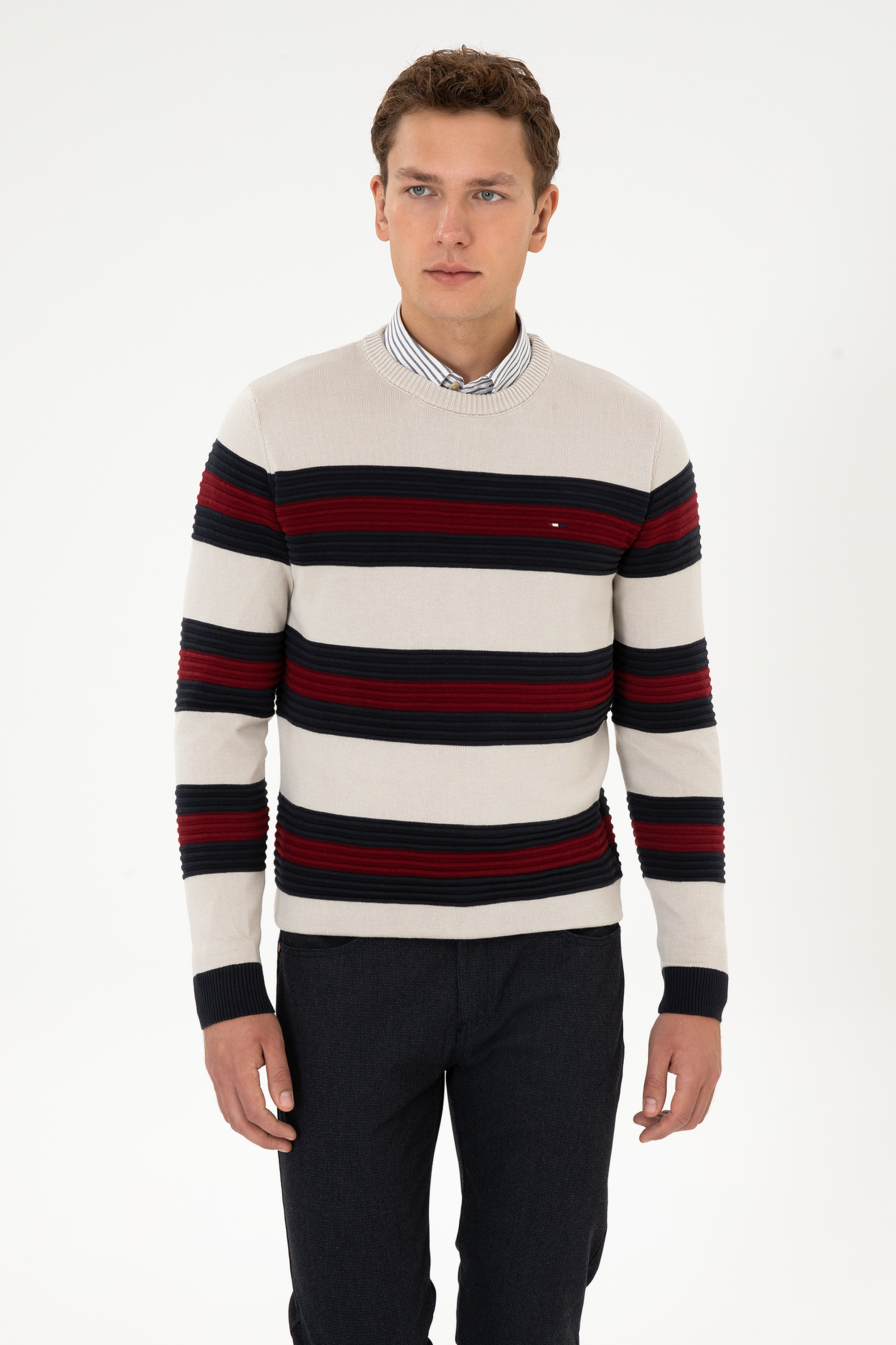 Erkek Regular Fit Bisiklet Yaka Taş Melanj Kazak - Image 3