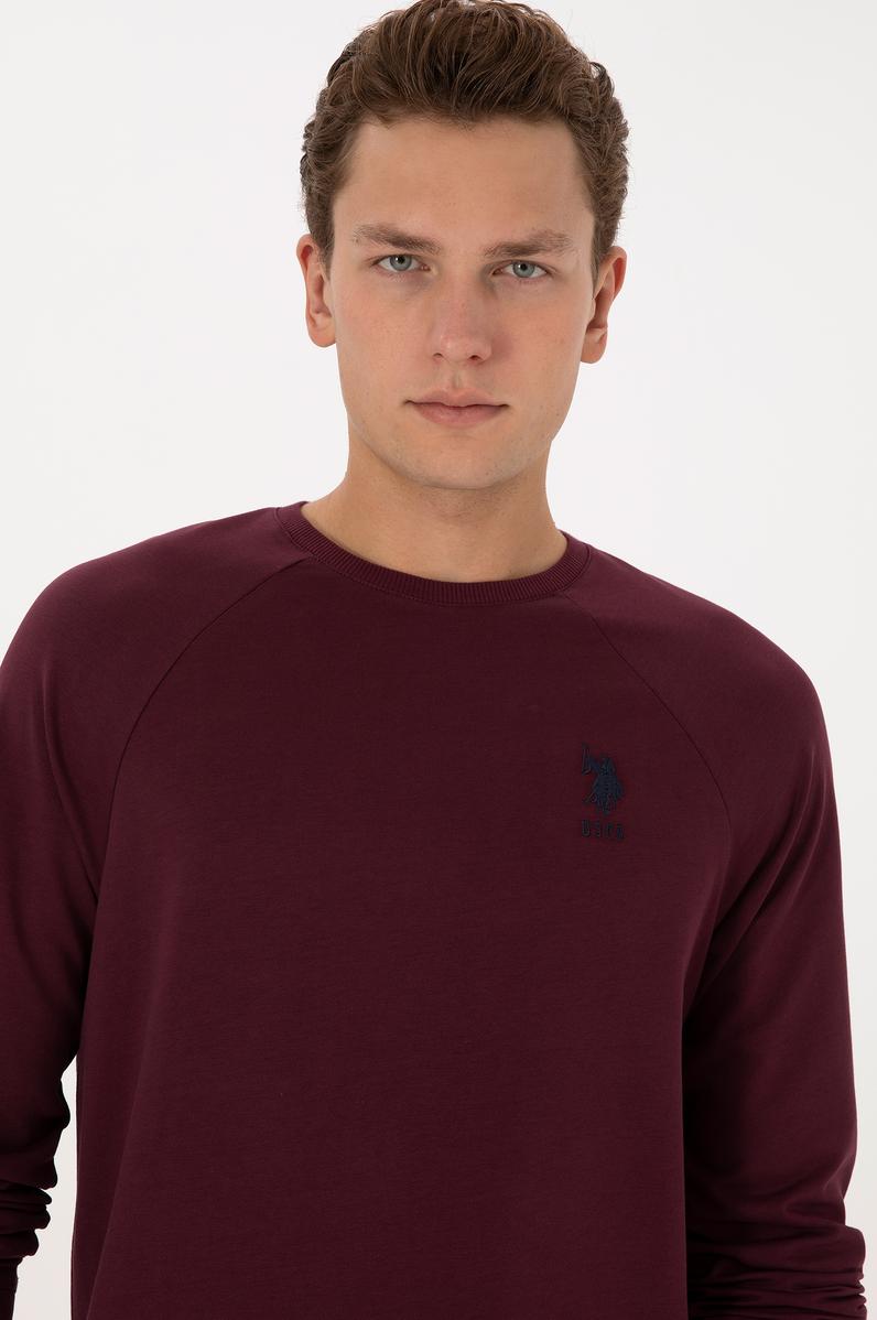 Erkek Regular Fit Bisiklet Yaka Bordo Basic Sweatshirt